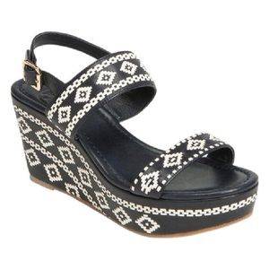 Tory Burch Reena Wedge Dark Navy & White